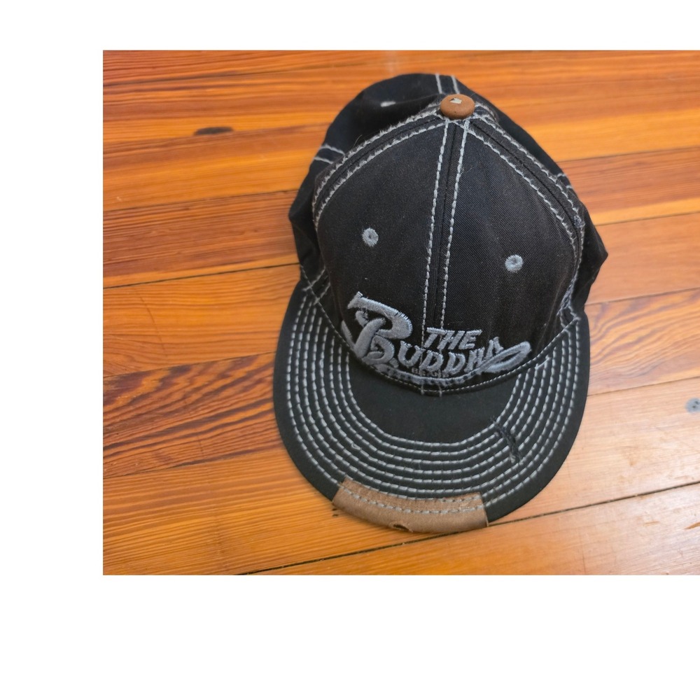 True Religion The Buddha Black Contrast Stitch Distressed Snapback Hat Mens OSFM
